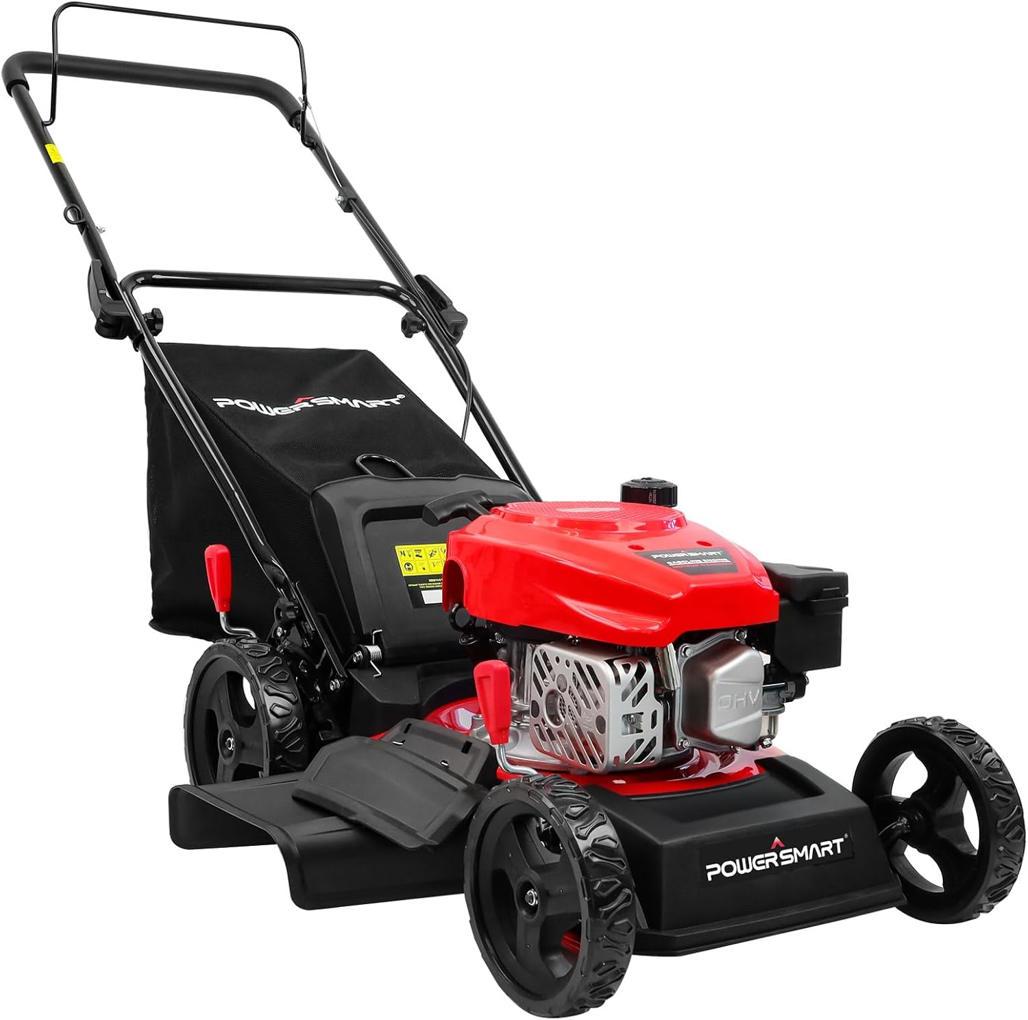 PowerSmart EasyCut 18-Inch 144cc Push Gas Lawn Mower, 3-in-1 Mulch/Bag/Side Discharge, Steel Deck, 6 Height Adjustment