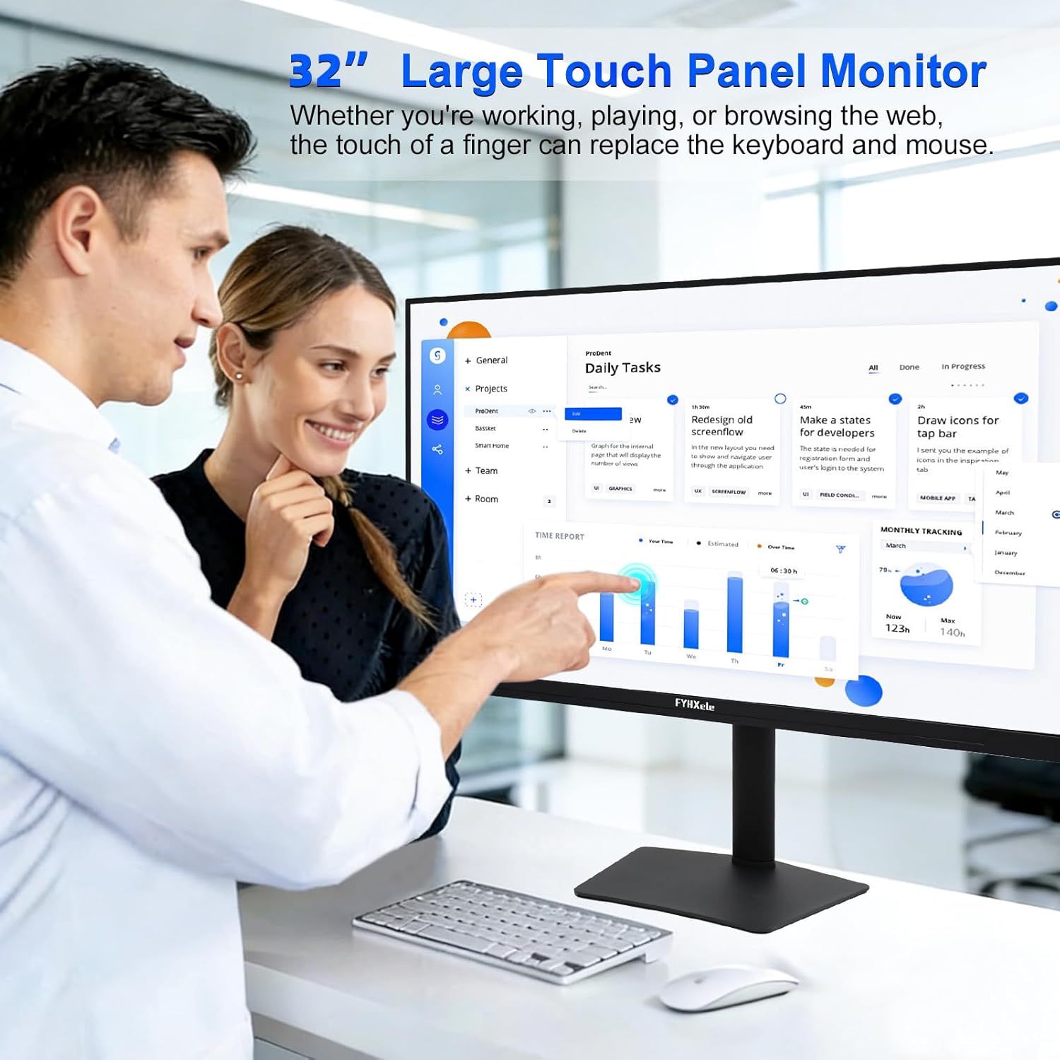 FYHXele 22 Inch Touchscreen Monitor, IPS FHD 1080P Touch PC Display, 75Hz, LED Backlit Multi-Touch Monitor, VESA, HDMI & VGA & USB Computer Touch Screen for Gaming, Business, Warehouse, Bar, Gym