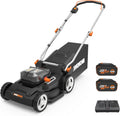 WORX 17'' Cordless Lawn Mower, 2 in 1 Electric Mower Cuts to Edge, Compact & Lightweight Push Lawn Mower with 6-Position Height Adjustment for Medium Size Yards, 2 Batteries & Charger Included, WG745