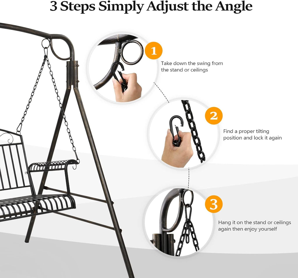 VINGLI Upgraded Metal Patio Porch Swing, 660 LBS Weight Capacity Steel Porch Swing Chair for Outdoors, Heavy Duty Swing Chair Bench for Gardens & Yards (Pattern 6)