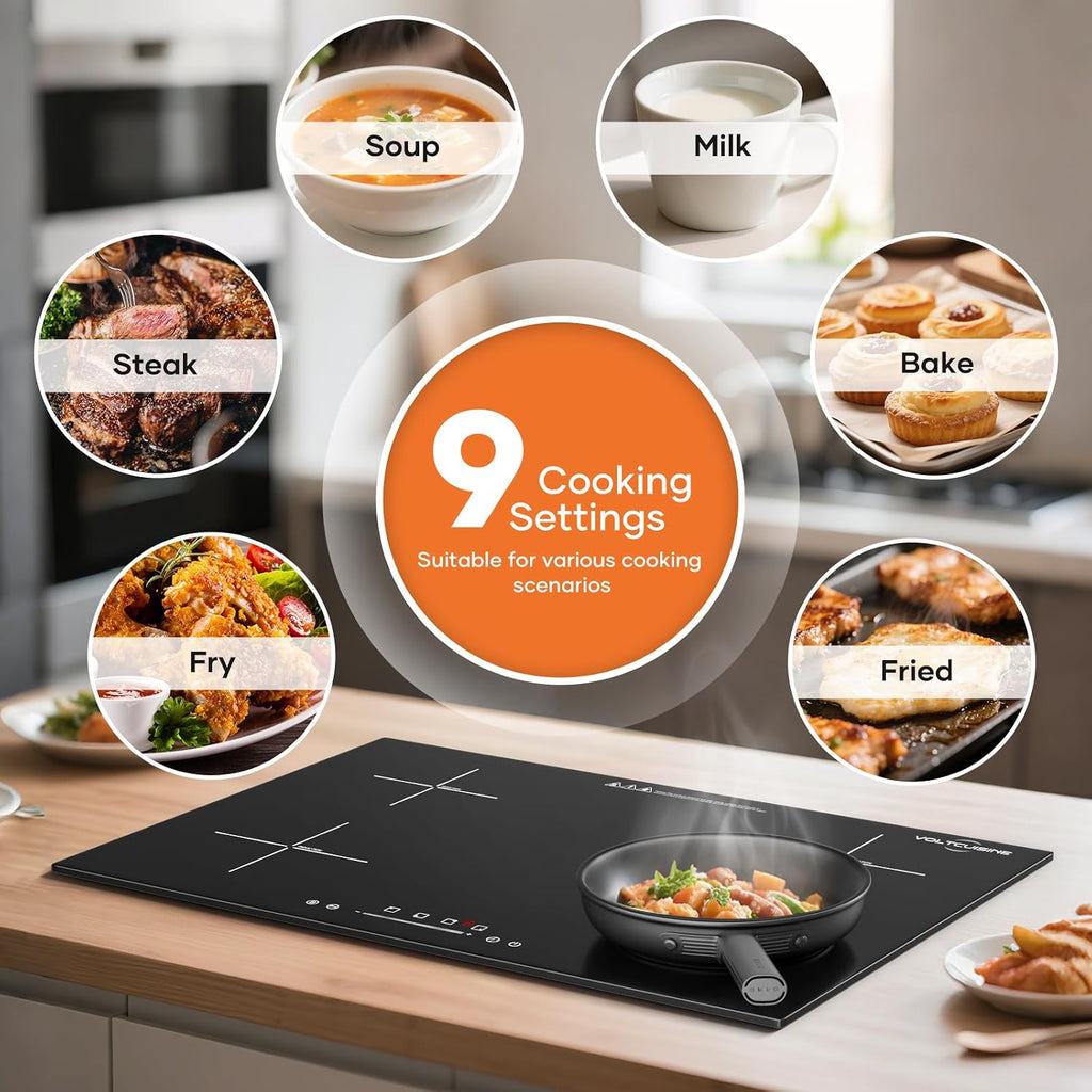 30' 4-Burner Built-in Induction Cooktop 6600W, Countertop Electric Stove with Touch Control, 9 Power Levels, Timer & Child Lock, Easy-Clean Black Glass Surface (220–240 V)
