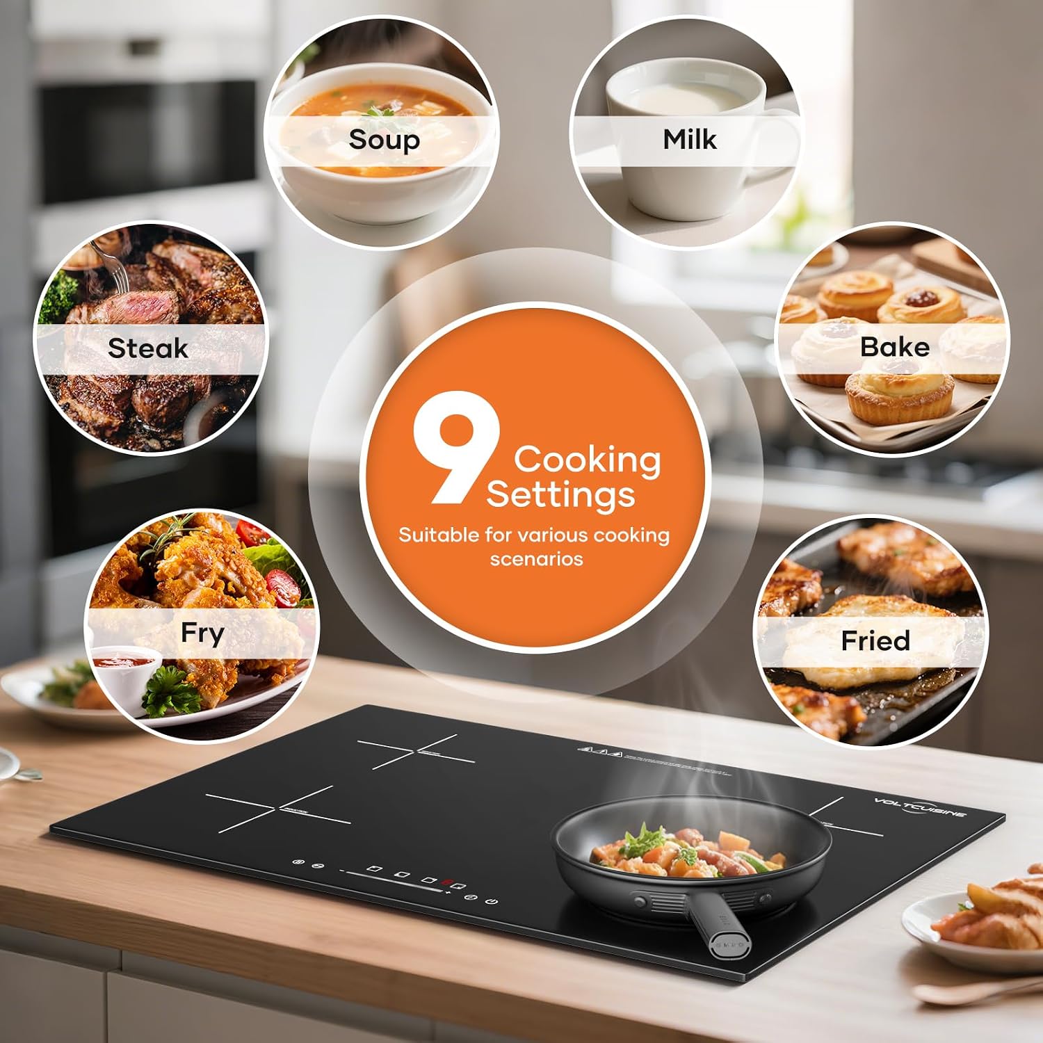 30' 4-Burner Built-in Induction Cooktop 6600W, Countertop Electric Stove with Touch Control, 9 Power Levels, Timer & Child Lock, Easy-Clean Black Glass Surface (220–240 V)