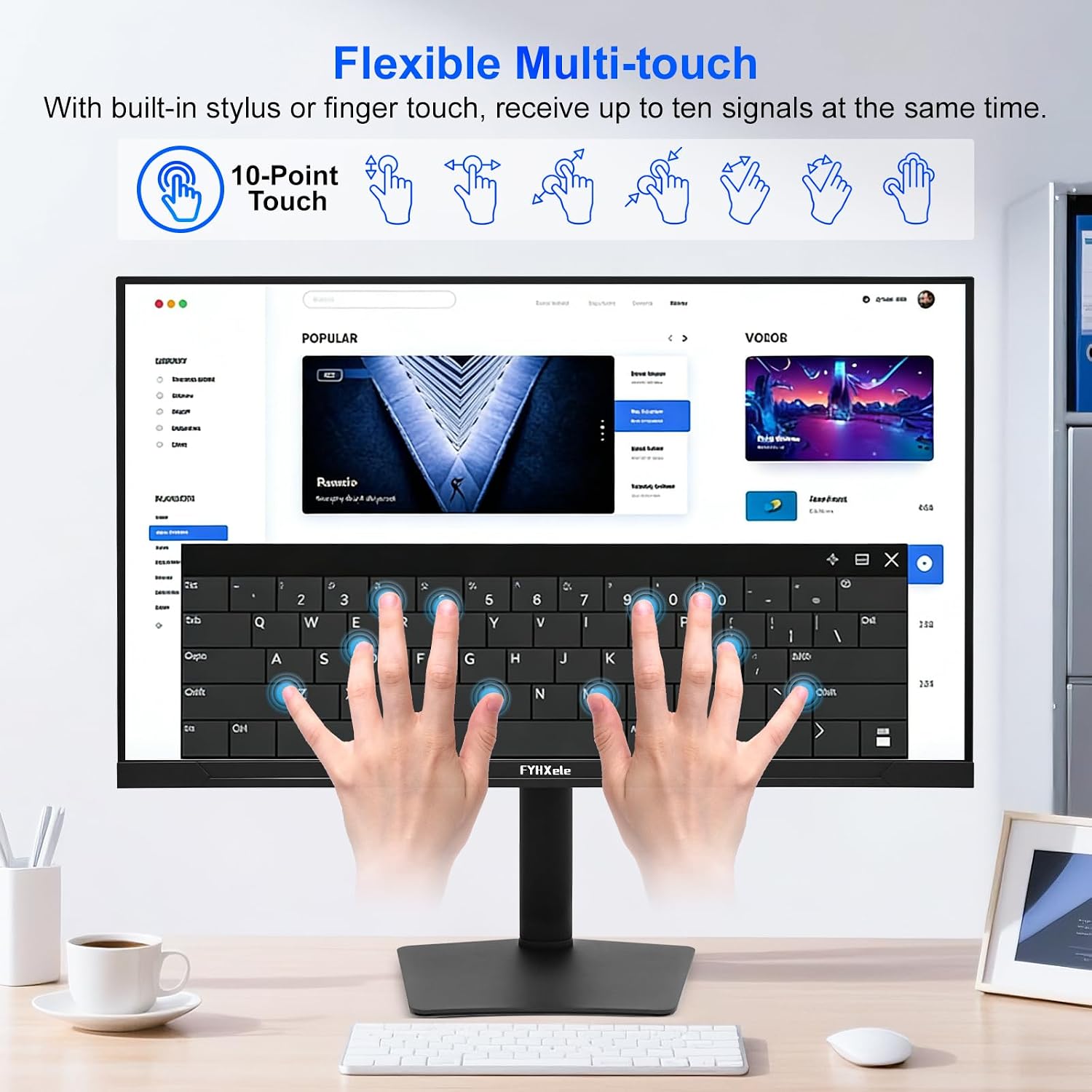 FYHXele 24 Inch Touchscreen Monitor, IPS FHD 1080P Touch PC Display, 100Hz, LED Backlit Multi-Touch Monitor, VESA, HDMI & VGA & USB Computer Touch Screen for Gaming, Business, Warehouse, Bar, Gym