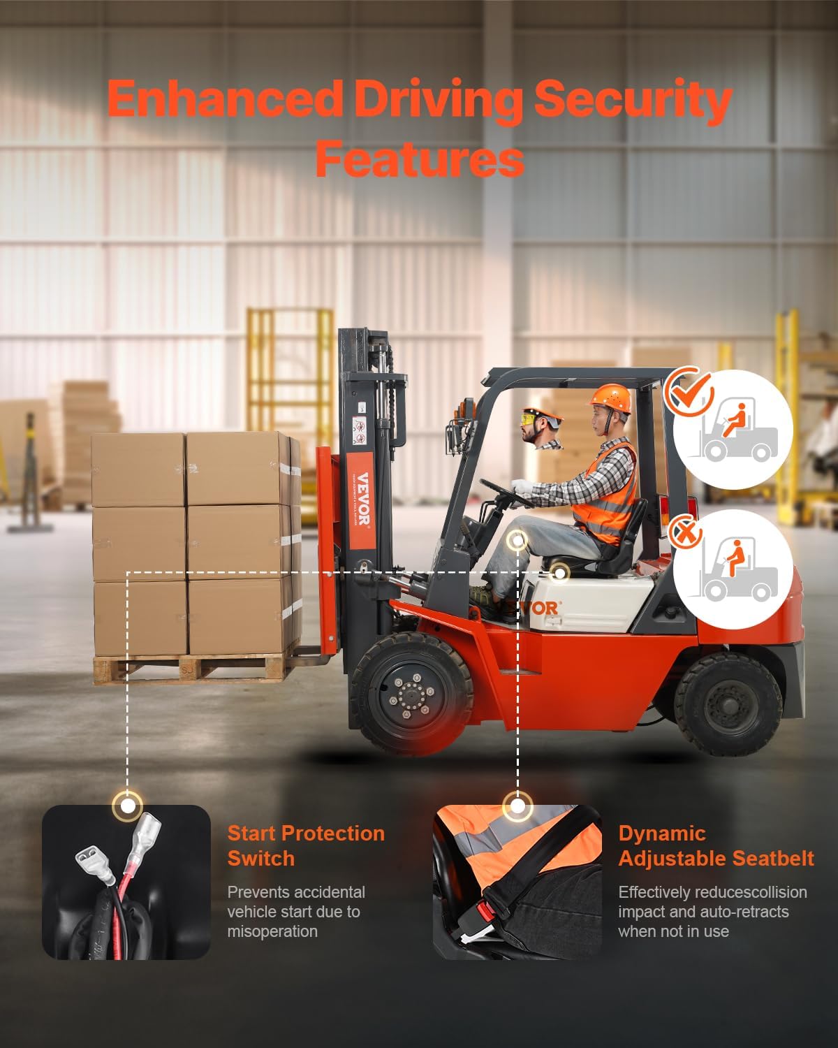 VEVOR Universal Forklift Seat, Tractor Seat with Adjustable Backrest & Safety Belt, Secure Micro Switch Design, Wear-Resistant PVC Mower Seat for Tractor Excavator, Skid Loader