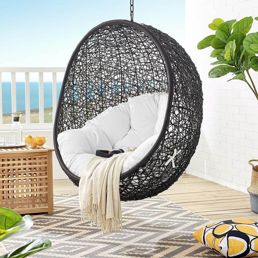 Modway EEI-3636-BLK-WHI Encase Swing Outdoor Patio Lounge Chair Without Stand, Black White, 43.5 x 40 x 125.5