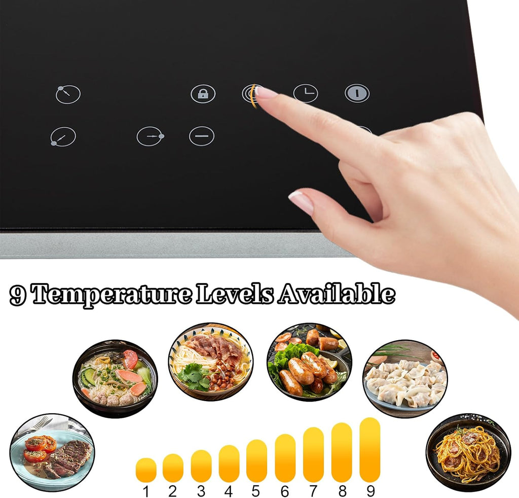 2600W 110V Electric Ceramic Cooktop Portable 3 Burners Built-in Cooktop Sensor Touch Control Countertop Electric Hot Plate with Kid Safety Lock and Timer, 9 Heating Level(no plug)