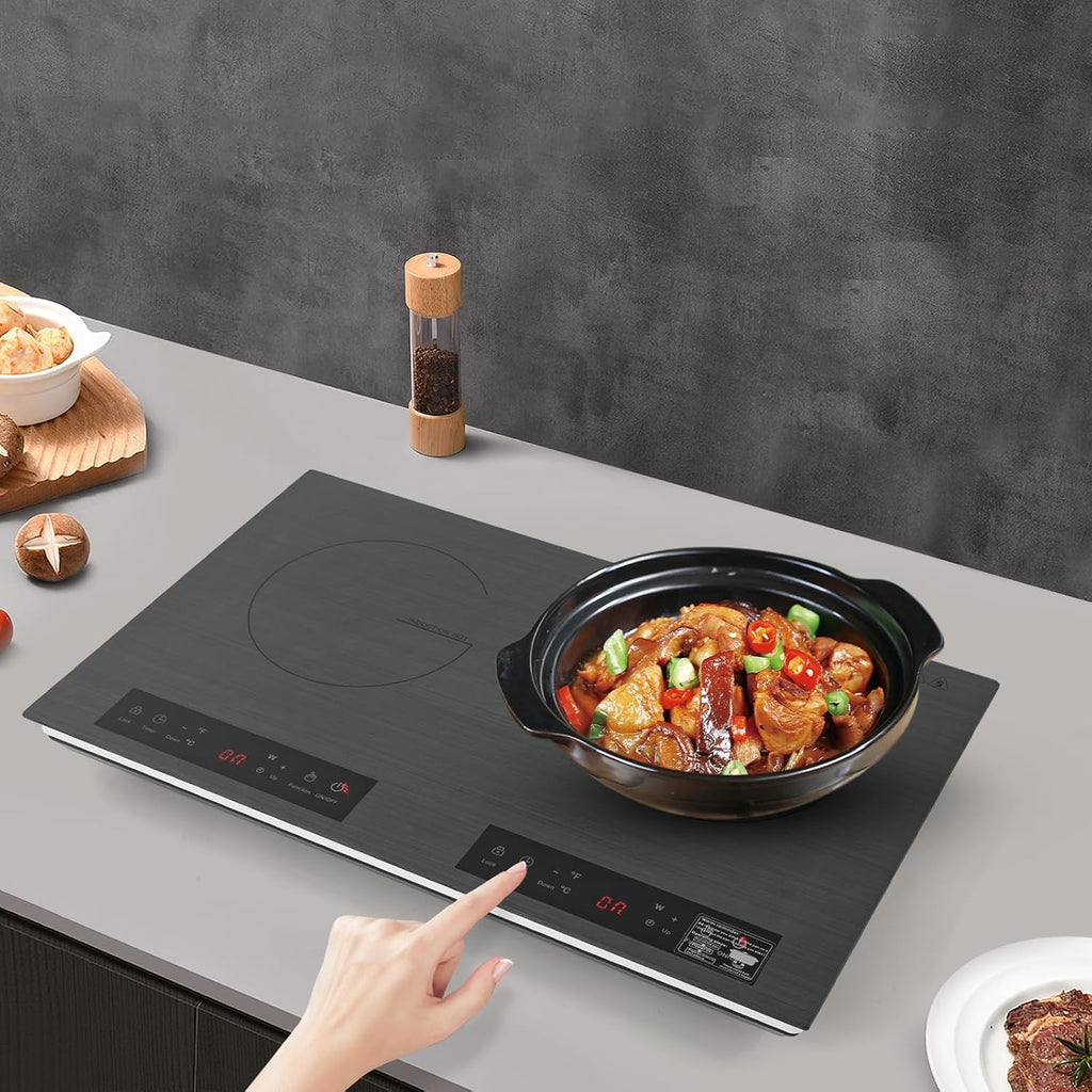 Double Induction Cooktop 24 Inch, 4000W 2 Burners Electric Cooktop with Hot Plate, Portable Induction Cooker with Timer and Child Safety Lock, Temperature Adjustable Stove Top with LED Display