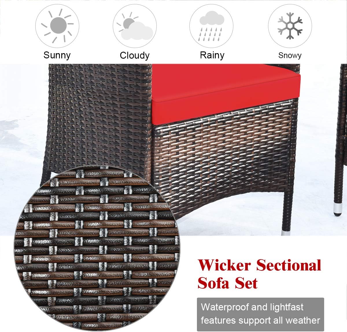Goplus 4-Piece Rattan Patio Set, Outdoor/Indoor Wicker Conversation Set for Pool, Backyard, Lawn, Wicker Chairs and Sofa with Soft Cushion, Rattan Furniture with Tempered Glass Coffee Table