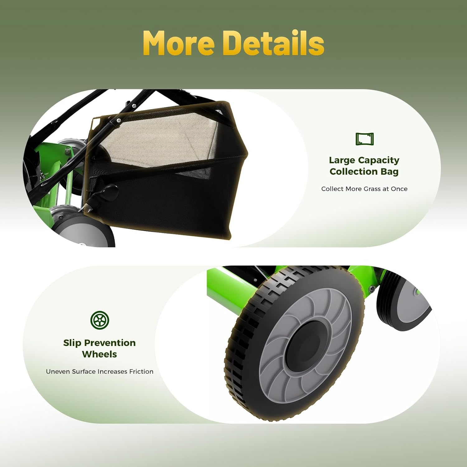 20 Inch 5-Blade Push Reel Lawn Mower, Cordless Manual Lawn Mower with Grass Catcher, Adjustable Cutting Height, Walk-Behind Lawn Mowers for Yard, Garden