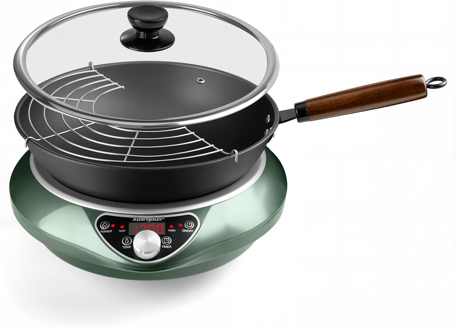 1700W Concave Induction Wok Cooktop,9.25-Inch Coi,Non-Pulse Continuous Heating, Professional Countertop Wok Burner Stove for Stir Fry Cooking
