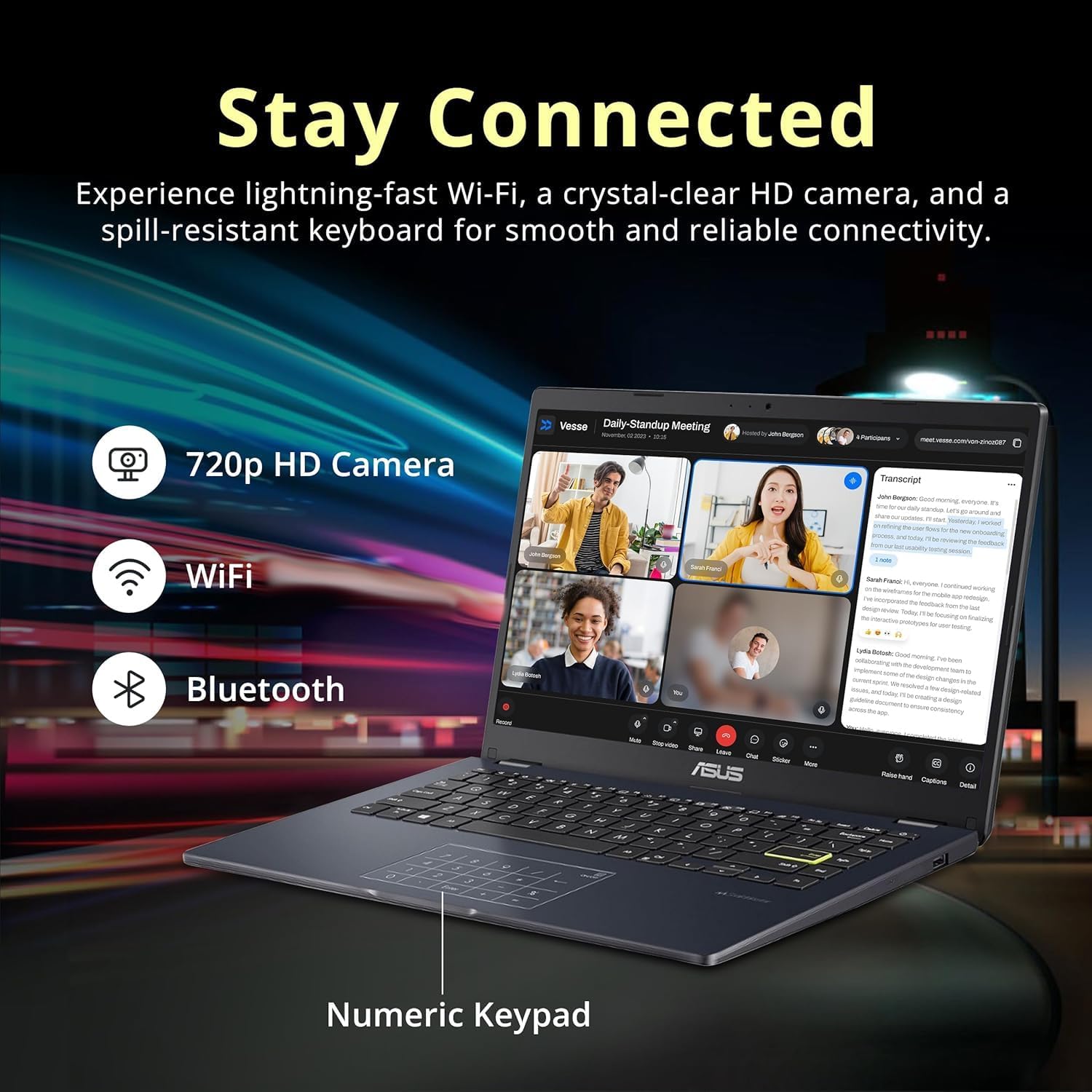 ASUS 14' Laptop for Business & Student, 14' FHD Display, Intel Celeron N4500, 1-Year of Microsoft 365, 4GB Memory, 64GB eMMC, NumberPad, Webcam, HDMI, Wi-Fi, Windows 11