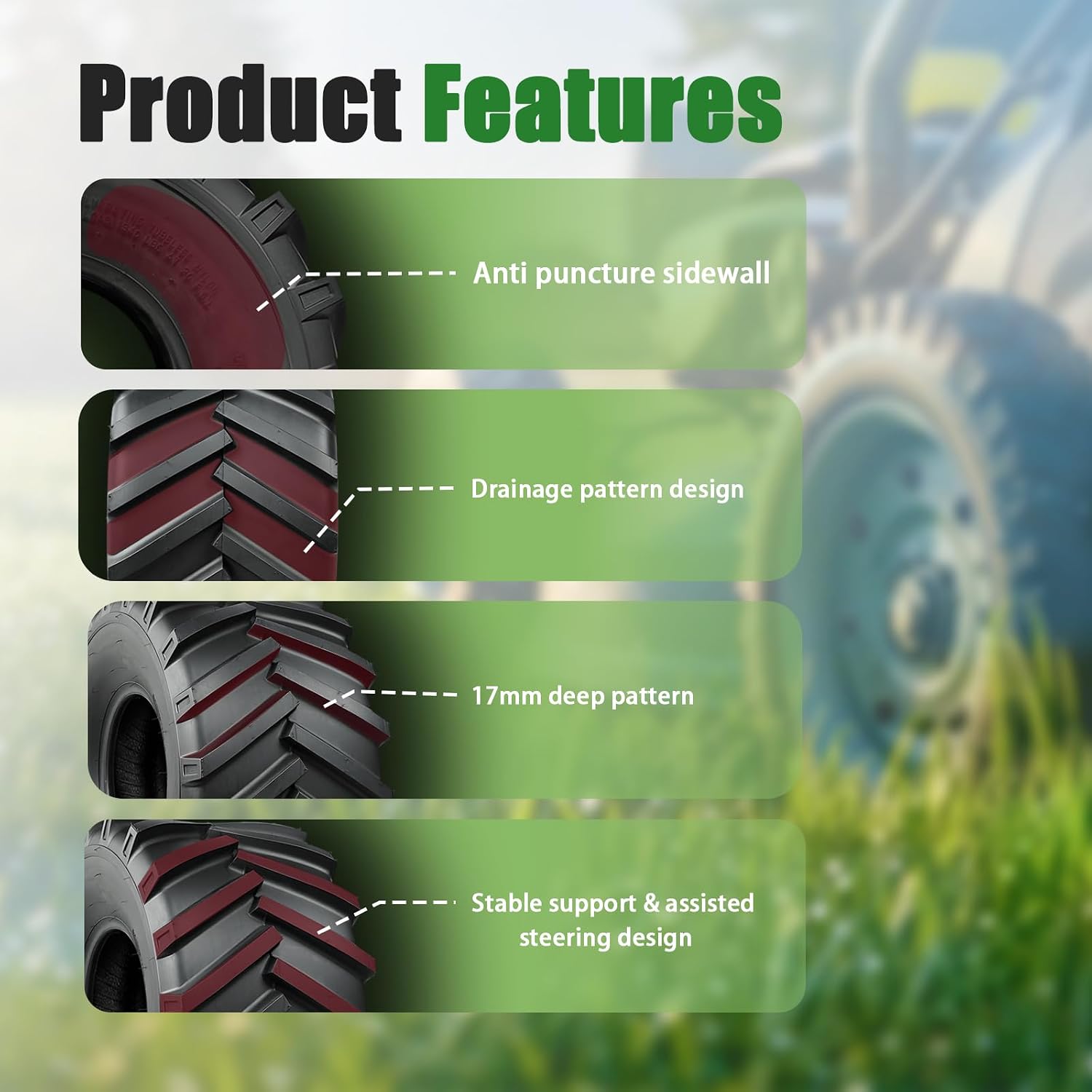 TRIPOWER 23x10.50-12 Lawn Tractor Tires - 23x10.50-12 Lug Ag Tires for Garden Farm Riding Mower Lawn Mower Tire - Working on Hill/Slope/Mud, Durable 6PR Tubeless, 2260 lbs Capacity, Set of 2