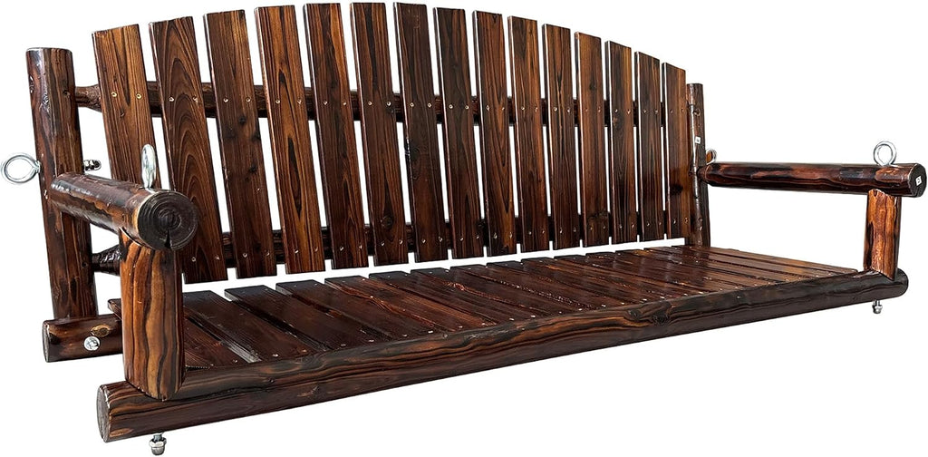 5FT Rustic Log Wooden Porch Swing, Heavy-Duty 900 LBS, Outdoor Hanging Bench for Patio, Garden, Yard – Solid Fir Wood, Handcrafted, Weather-Resistant Finish (Rustic, 5-feet)