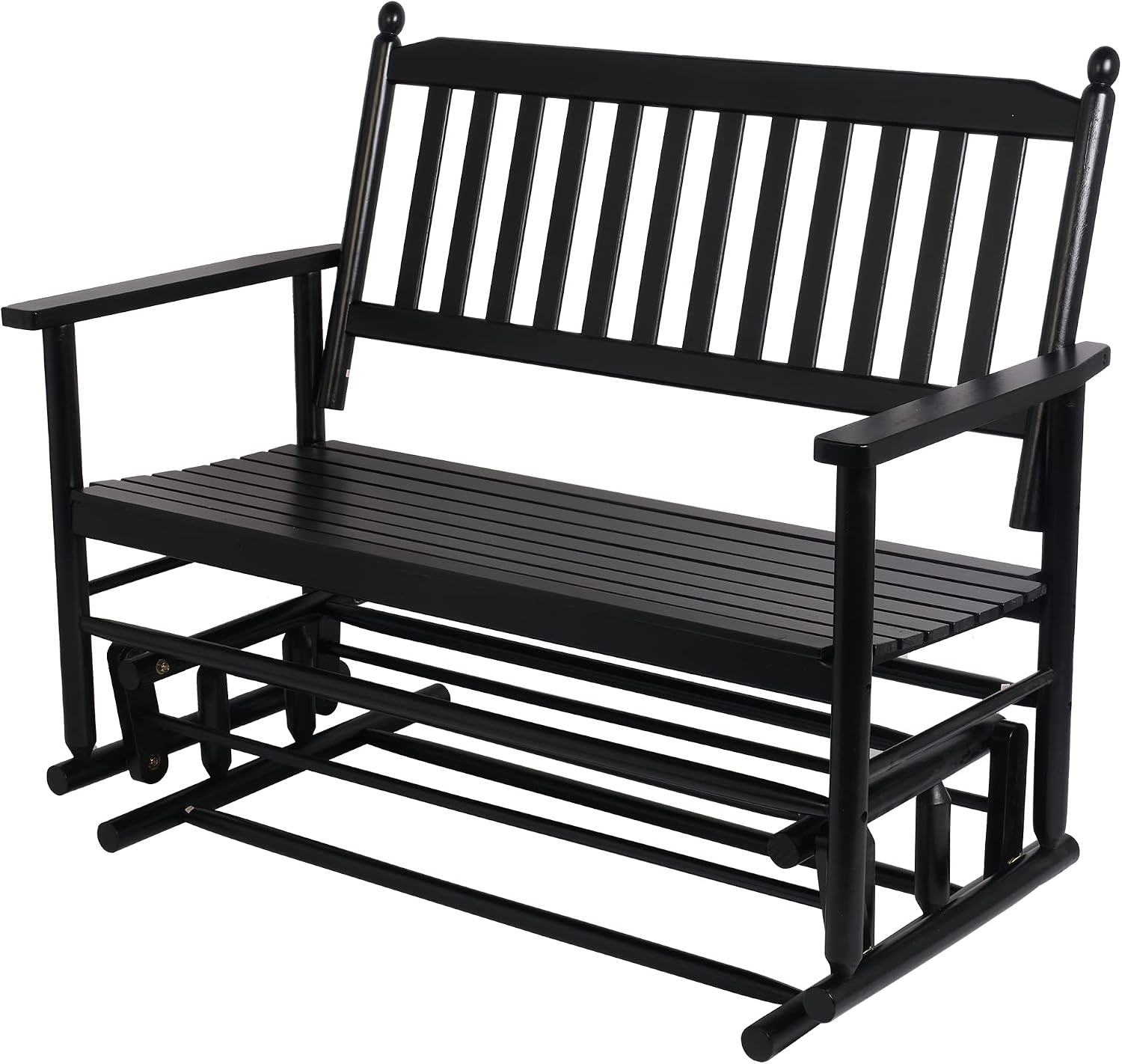 LUCKYERMORE Patio Glider Bench for Outside, Porch Swing Chair Outdoor Rocking Bench, 400 LBS Capacity, Wooden 2-Person Glider for Backyard, Poolside, Garden, Black