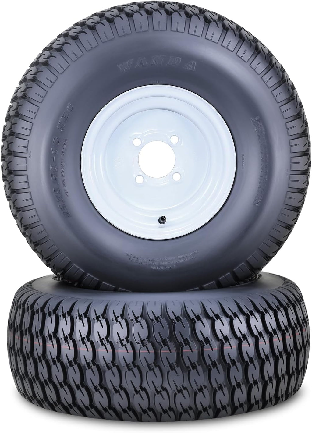 WANDA Lawn Mower Tractor Tire Wheel Assembly 22X9.5-10 4-Ply with 4 Lugs on 4' PCD White Wheel-13217,SET 2