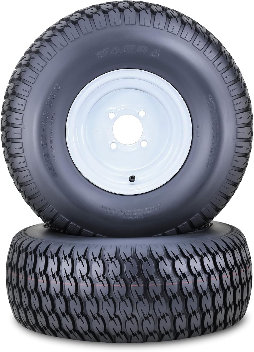 WANDA Lawn Mower Tractor Tire Wheel Assembly 22X9.5-10 4-Ply with 4 Lugs on 4' PCD White Wheel-13217,SET 2