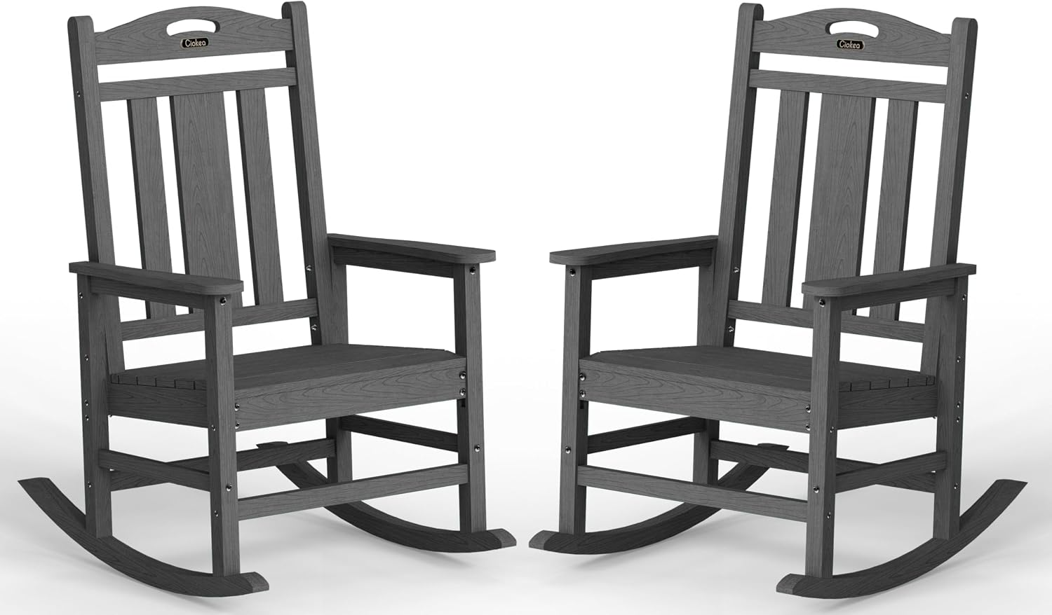 Ciokea Oversized Outdoor Rocking Chairs Set of 2, 380lbs Heavy-Duty Large Patio Rocker, High Back Cozy Porch Chairs, Weather Resistant Patio Rocking Chairs for Outside, Fire Pit, Deck, Dark Grey