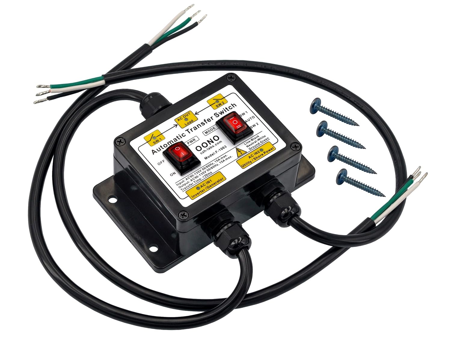 Manual and Automatic Transfer Switch, AC120V 15A ATS Auto Transfer Switch (Core Wires Connects)