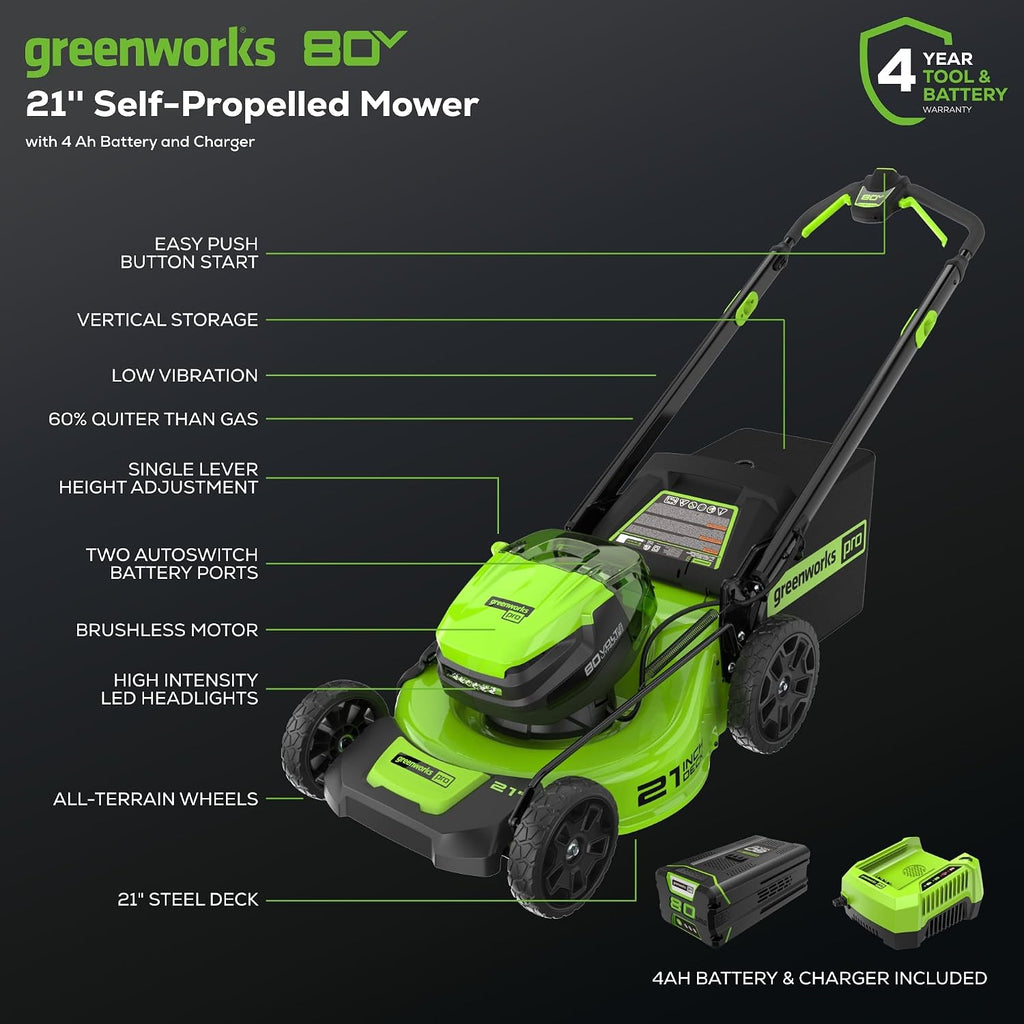 80V 21 inch GEN 2 Cordless Battery Push Lawn Mower(Auto Switch) w/ 4.0Ah Battery & Charger