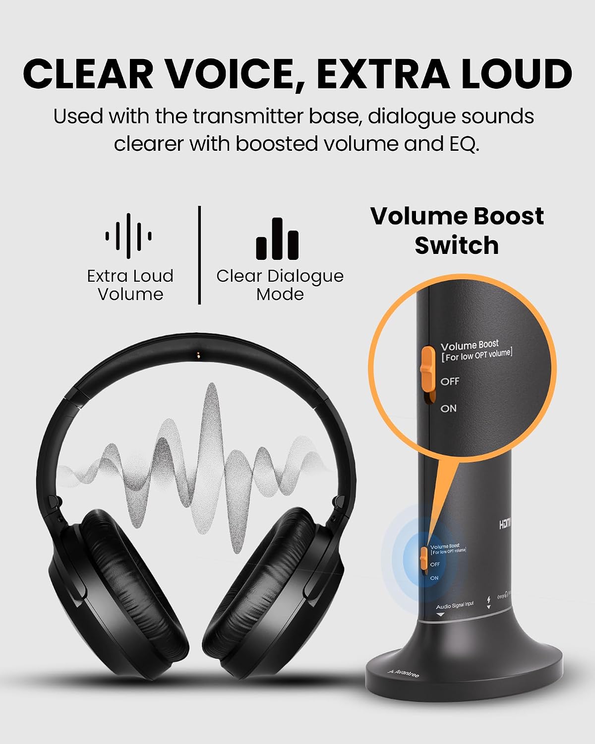 Avantree Opera Aura - Auracast Wireless TV Headphones with HDMI ARC, TV Audio System for Seniors & Hearing Aid Users, Clear Voice, Volume Boost & Audio Sharing