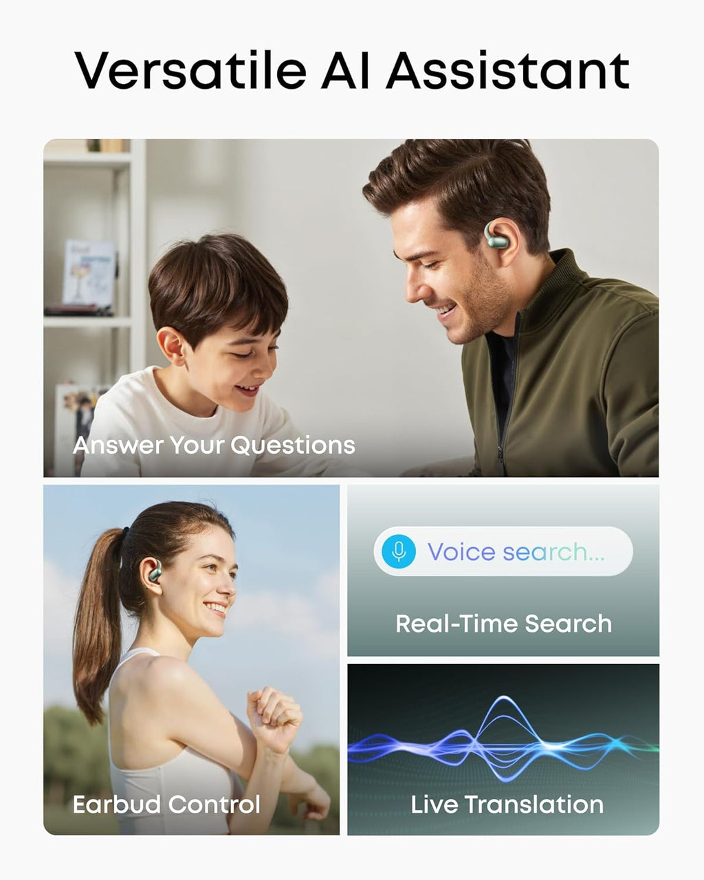 Soundcore AeroFit 2 AI Assistant Open-Ear Headphones by Anker, Pressure-Free Fit, 2X Richer Bass, Real-Time Translation Earbuds, Hi-Res, 35H Playtime, IP55