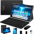 2026 Tablet, 10 Inch Android 15 Tablets 22GB+128GB+1TB Expand, 2-in-1 Octa-Core Electronic Tablet with Keyboard Mouse Case, 8000mAh Battery, 1280x800 HD IPS Display, GPS,Widevine L1, Metal Body -Black