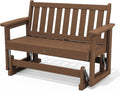 SERWALL 2 Person Patio Glider Rocking Chair, HDPE Material Weather-Resistant Swinging Bench for Outdoor Porch Garden, Brown