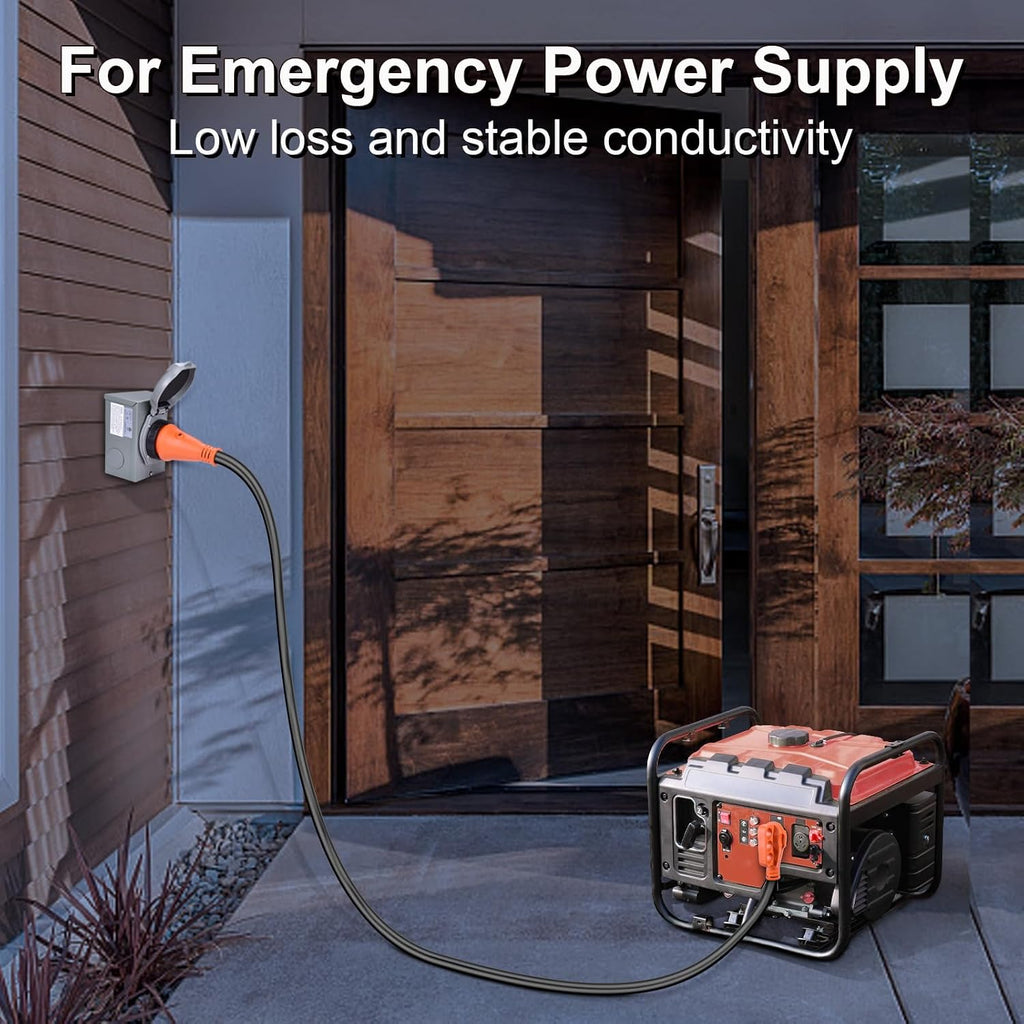 50A Generator Cord and Power Inlet Box,25FT Generator Extension Cord NEMA 14-50P/SS2-50R STW 6/3+8/1 AWG with Twist Lock Connector,Pre-Drilled Inlet Box for Generator to House,125/250V ETL Listed