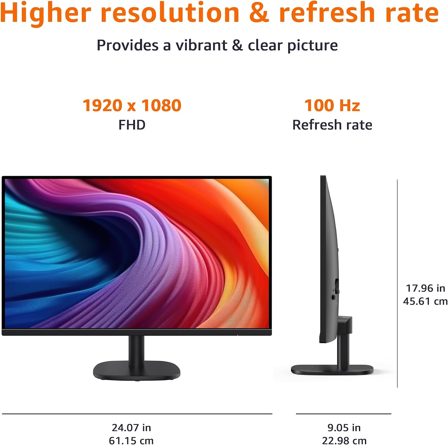 Amazon Basics 27 Inch Monitor, FHD 1080P, 100Hz, IPS, Built-in Speakers, VESA Compatible, USB Ports, Black