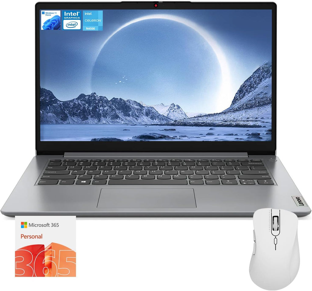 Lenovo IdeaPad 1 Everyday Laptop, 14' HD Display, 8GB RAM, 384GB Storage(128GB eMMC + 256GB PCIe), 1 Yr Office 365 Included, Intel Core Processor, Win 11 Home, Bundle with Thunderobot Wireless Mouse