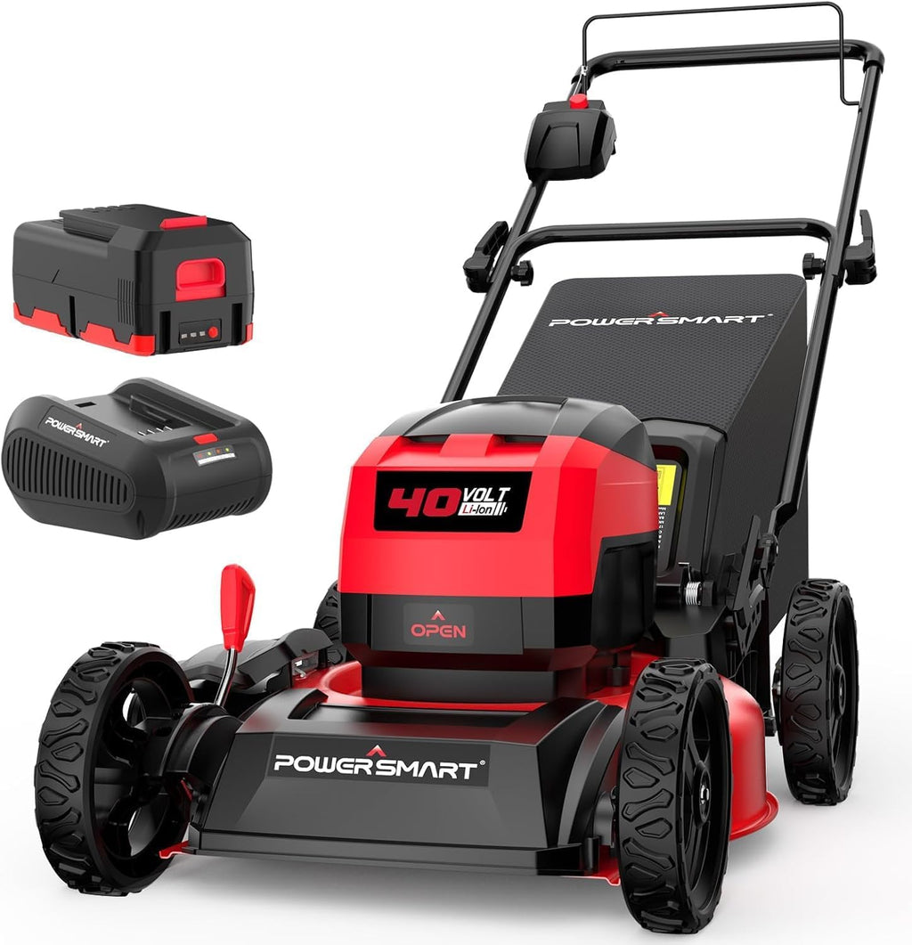 PowerSmart 17in Electric Lawn Mower 40V Cordless Mower with 4.0Ah Battery & Charge, Quiet, Lightweight, Foldable Handles