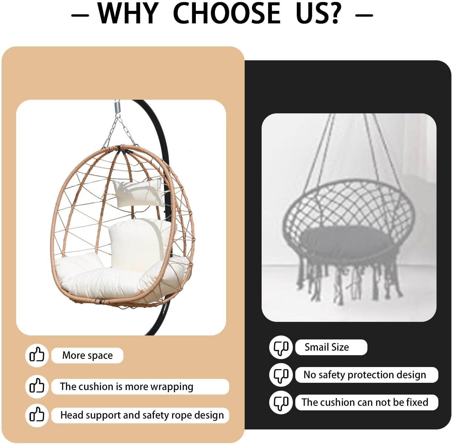 Hanging Egg Chair with Stand Indoor Swinging Chair Outdoor Hammock Egg Chair for Patio, Bedroom, Garden and Balcony (Milky White, Small)