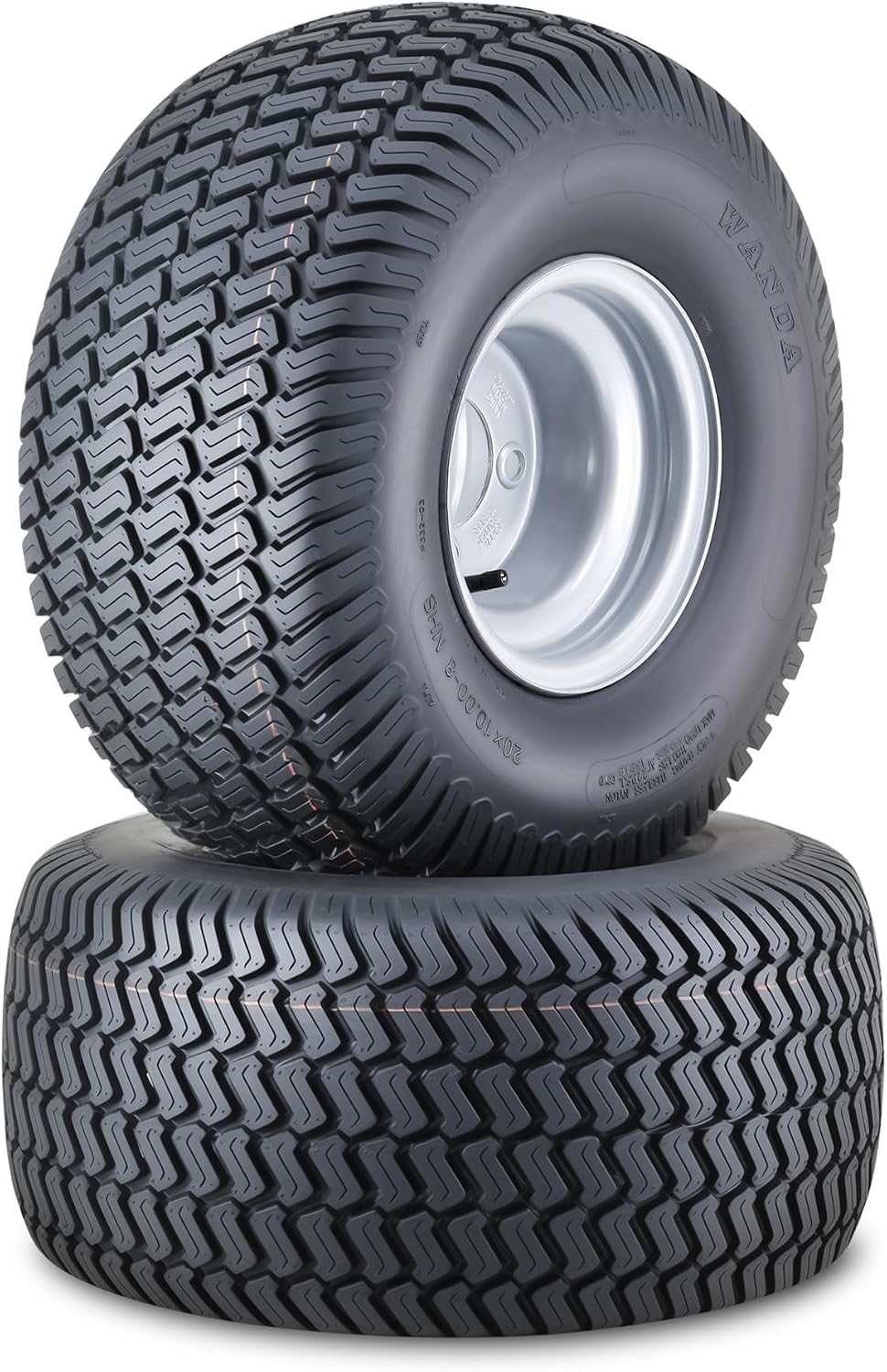 WANDA Lawn Mower Tractor Tire Wheel Assembly 20X10-8 4-Ply with 4 Lugs on 4' PCD Silver Wheel-13040,SET 2