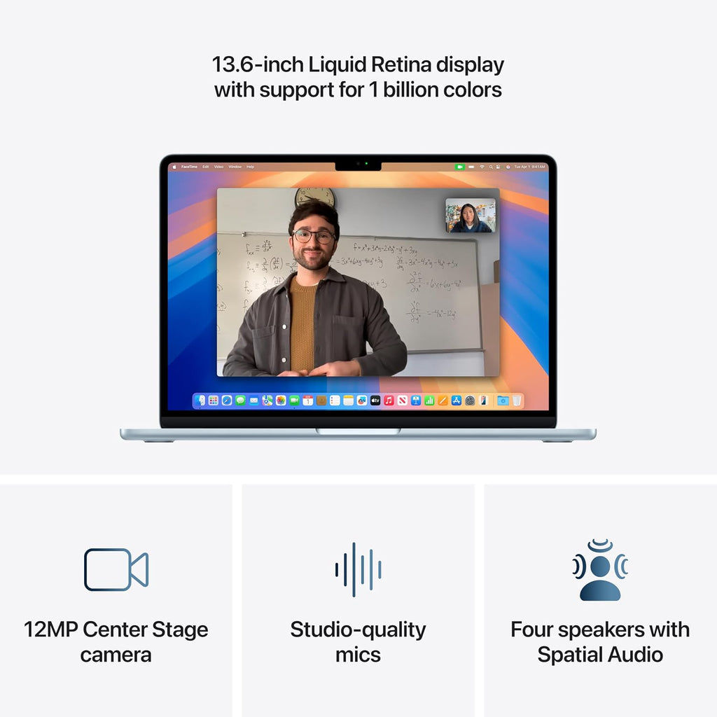 Apple 2025 MacBook Air 13-inch Laptop with M4 chip: Built for Apple Intelligence, 13.6-inch Liquid Retina Display, 16GB Unified Memory, 512GB SSD Storage, 12MP Center Stage Camera, Touch ID; Sky Blue