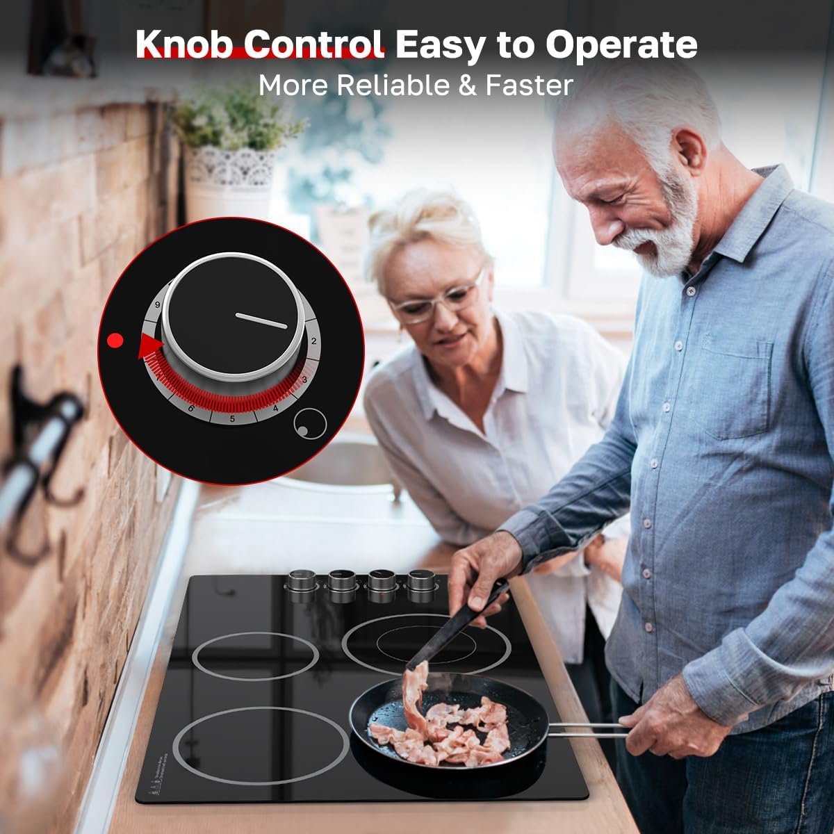 ThermoMate 30 Inch Electric Cooktop, 4 Burners Knob Control Built-in Ceramic Cooktop, 30' Radiant Electric Stove Top of 6700W with 9 Heat Levels, Hot Surface Indicator, 220-240v, Hard Wired