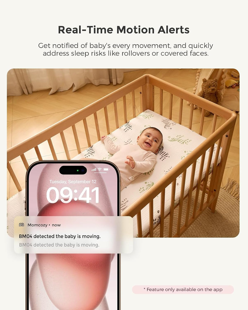 Momcozy Smart WiFi Baby Monitor with Camera and Audio, 5' 1080P Screen with Wall Mount, Motion & Cry Detection, Safe Fence,Clear Night Vision, 5000mAh Battery, 2-Way Talk, Photo & Video Recording,BM04