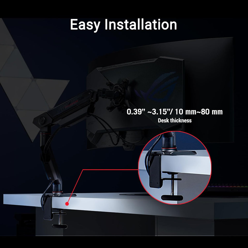 ASUS ROG Ergo Monitor Arm (AAS01) - Monitor Mount with Cable Management, Ergonomic, Pivot, Swivel, Height Fully Adjustable, Clean Desk Setup, up to 39 inches*,23lbs*, VESA 100x100, Mechanical Spring