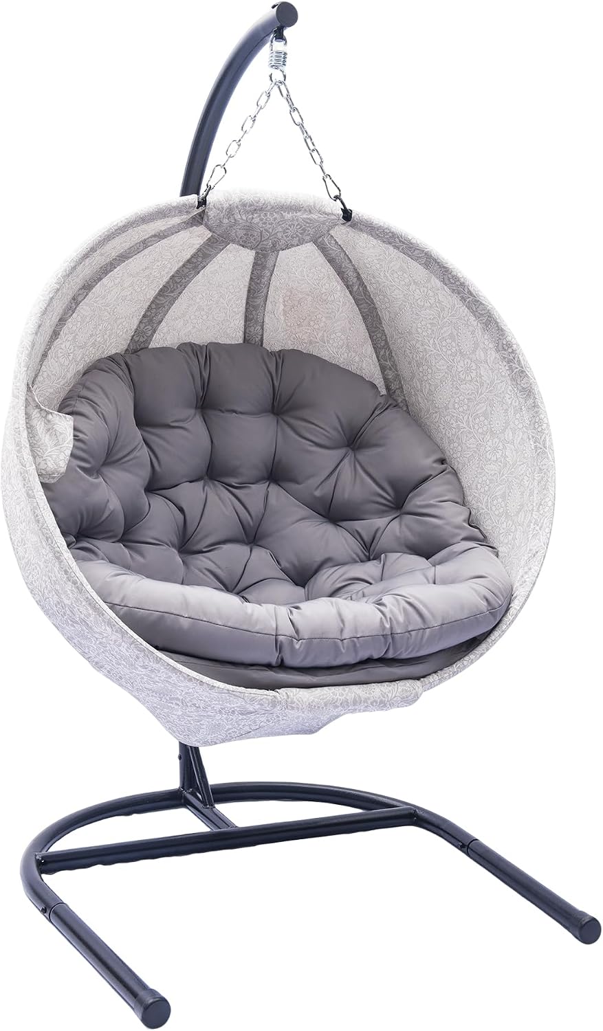 Hanging Egg Chair with Stand - Hanging Ball Chair W/Plush Cushions,Weather-Resistant Fabric, Indoor Outdoor Foldable Swing Chair for Patio, Balcony, Yard & Living Room,(Gesar Flower Gray)