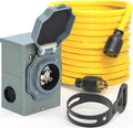 E-SDS 30 Amp Generator Power Cord 50FT and Generator Inlet Box Kit, Nema L14-30P Generator Outlet Box with RV Extension Cord for Outdoor Use, 125/250V, 7500W