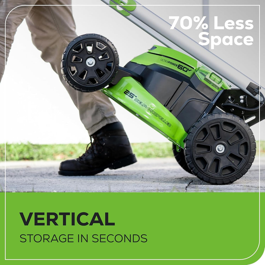 Greenworks 60V 25' Self-Propelled Cordless Lawn Mower – 2 x 4.0Ah Batteries & Fast Charger(75+ Tool Compatibility, 80Min Runtime)