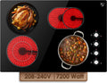 K&H 4 Burner Electric Cooktop - 30 Inch Built-In Radiant Ceramic Stove Top with 11 Power Levels & Knob Control, Compatible with All Cookware, 240V, 7200W High-Power Built-in Electric Stove, CE30-7206K