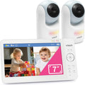 VTech 2-Cameras Video Baby Monitor with 7' Color LCD Screen, Rechargeable Battery, Video and Audio Streaming, Pan-Tilt-Zoom, Touch Multi-Color Night Light, Two-Way Talk: Advanced Max Twin (Blue)