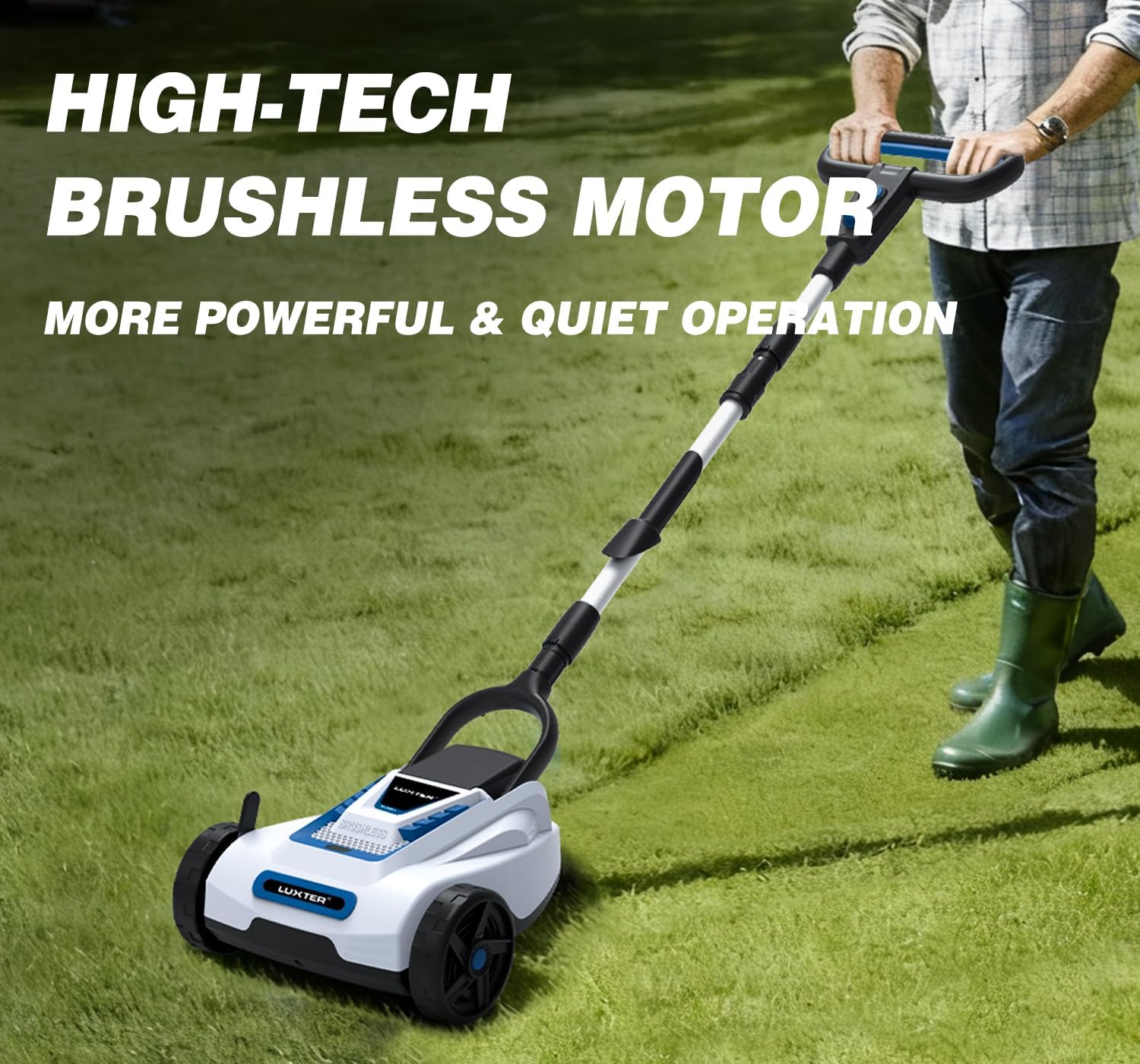 LUXTER 9 Inch Cordless Lawn Mower 6000RPM Brushless Motor 3 Adjustable Cutting Heights (1.5'-2.3') Electric Grass Trimmer 20V 4.0Ah Battery & Charger Mini Lawn Mower for Garden Yard Work and Lawn Care