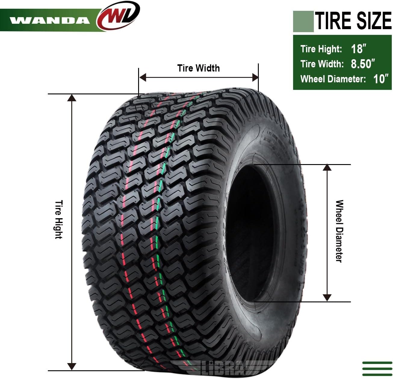WANDA 18X8.5-10 Lawn Mower Tractor Cart Turf Tires 4 Ply 18x8.5x10 -Set 2-13029