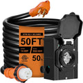 50FT 50 Amp Generator Cord with Pre-Drilled Power Inlet Box,Heavy Duty Generator Power Cord 4 Prong,125/250V,NEMA 14-50P Male to SS2-50R & CS6364,Waterproof,ETL Listed,Home/RV Power Supply