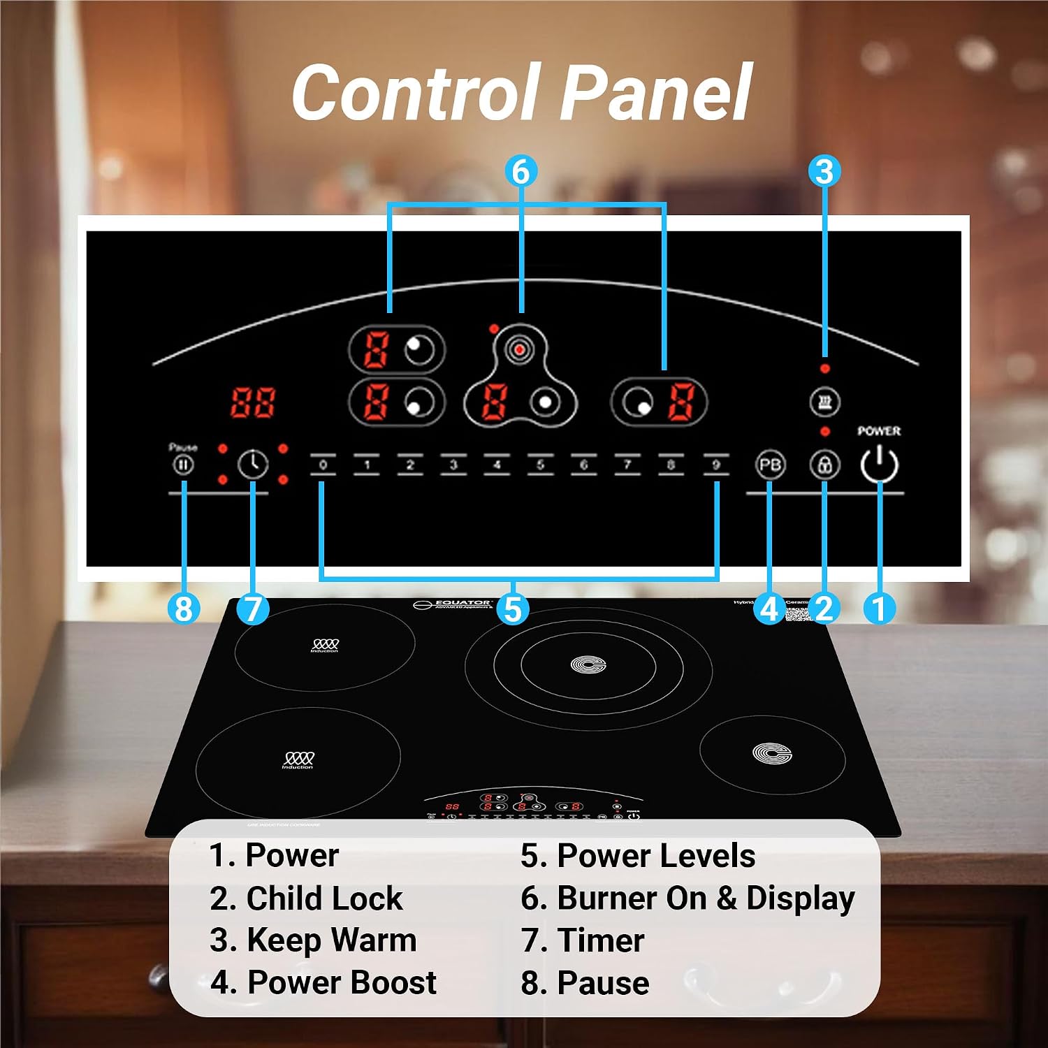 Equator 30-inch Electric Hybrid Cooktop with 2 Induction & 2 Ceramic Burners Dual Cooking Modes for Flexible, Fast, and Efficient Cooking Sleek Built-in Design