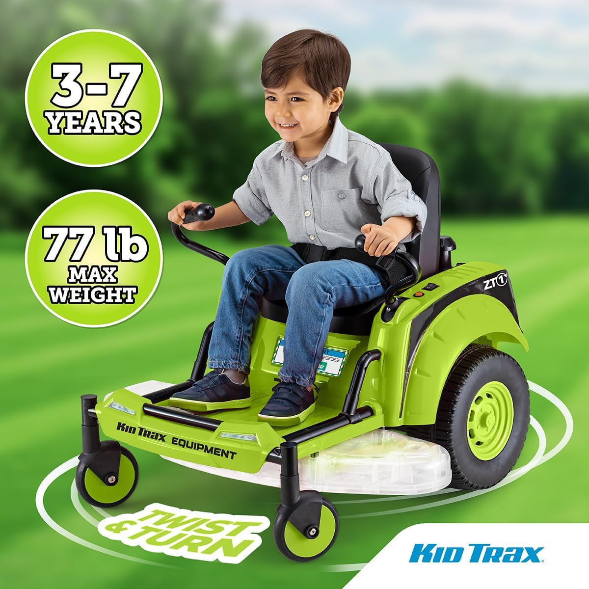 Kid Trax 12V Zero Turn Lawn Mower Toodler Toys - Ride on Toy, Outdoor Toys, Tractor Toy, Riding Mower, Ride On Tractor, Dual Handle, Twist and Turn, Speed to 3MPH, Max Weight of 77lbs, Age 3-7, Green