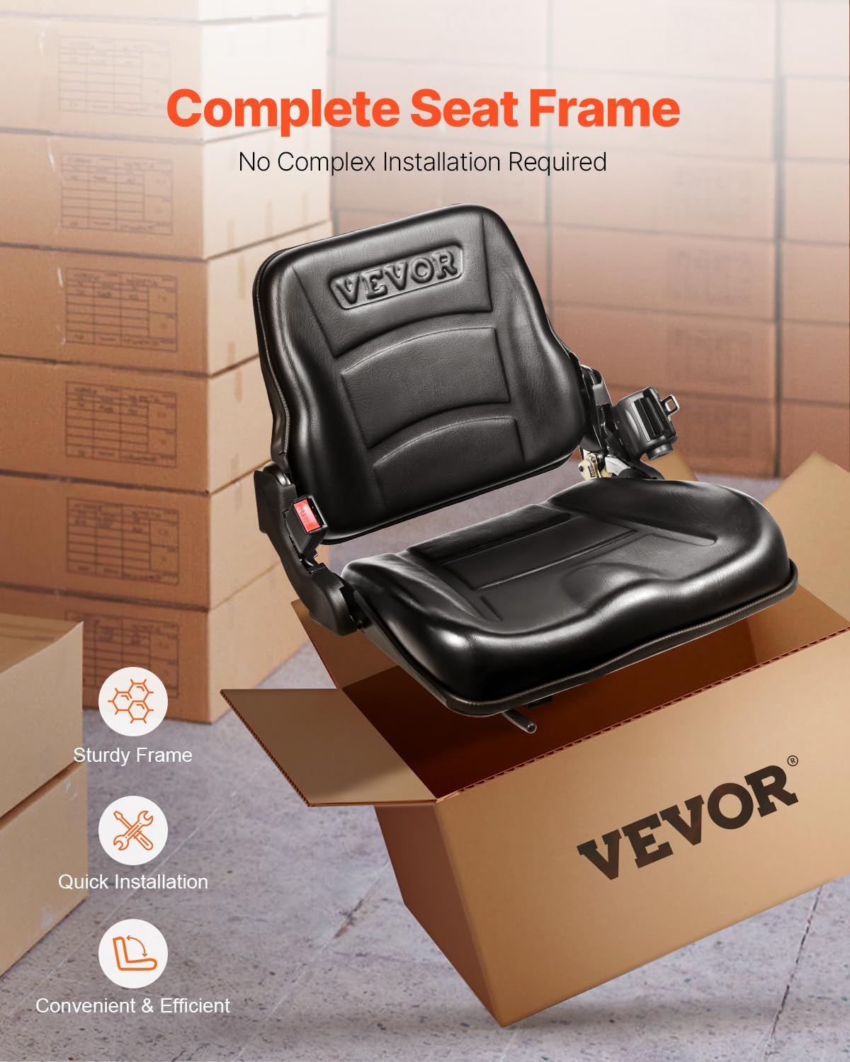 VEVOR Universal Forklift Seat, Tractor Seat with Adjustable Backrest & Safety Belt, Secure Micro Switch Design, Wear-Resistant PVC Mower Seat for Tractor Excavator, Skid Loader