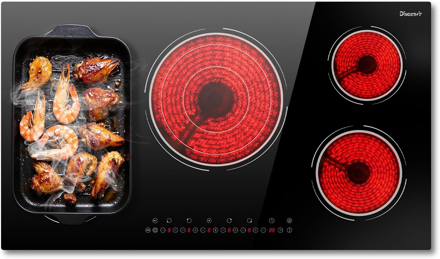 Electric Cooktop 36 Inch - 5 Burner Electric Stove Top Powerful 9600W, 36 Inches Built-in(34.25'x19.3') Ceramic Stove with Large 3900W Flexible Zone, Timer, Safety Lock, 220V Hard Wired