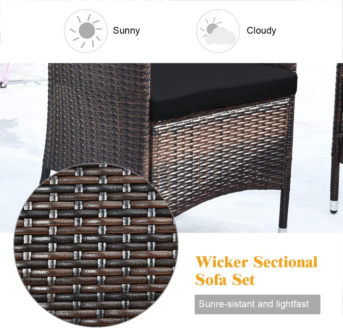 Goplus 4-Piece Rattan Patio Set, Outdoor/Indoor Wicker Conversation Set for Pool, Backyard, Lawn, Wicker Chairs and Sofa with Soft Cushion, Rattan Furniture with Tempered Glass Coffee Table
